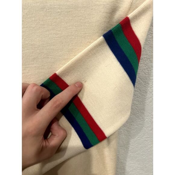 Meister Women's Size 34 Knit Wool Turtleneck Sweater Cream Stripes Sleeve - Picture 3 of 6